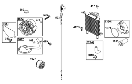 Lubrication Group Diagram and Parts List for 613477-0276-J1 400000 - 699999 Briggs and Stratton Engine